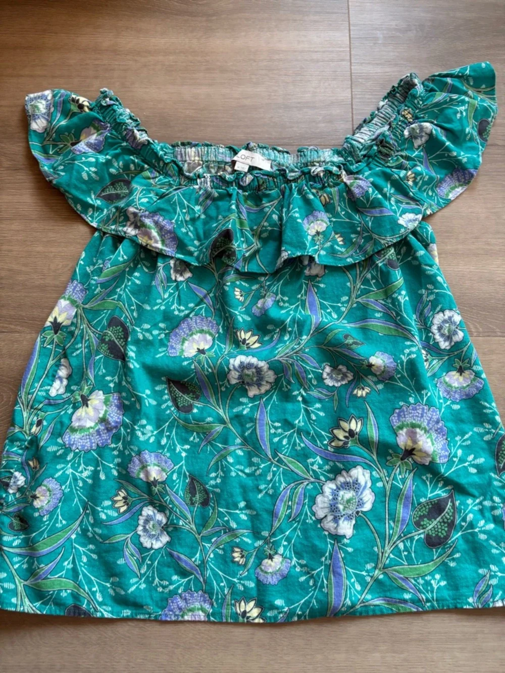 LOFT Linen Floral Ruffle Off-Shoulder Top - Picture 3 of 7